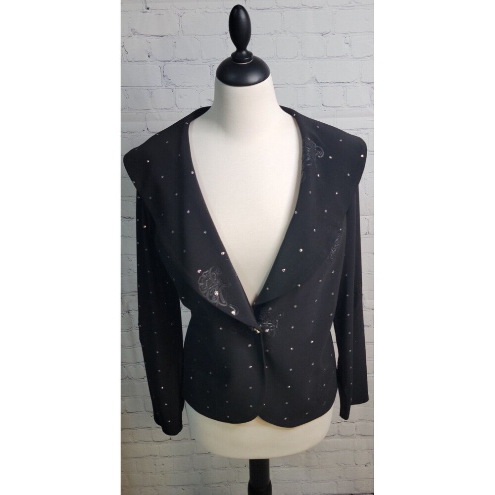 Vintage Frank Lyman Black Rhinestone-embellished Evening Blazer Sz 10 Glamour